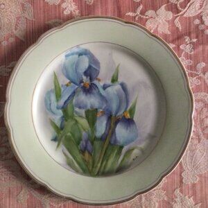 Vintage hand painted plate decorative plate floral gold rim 10"